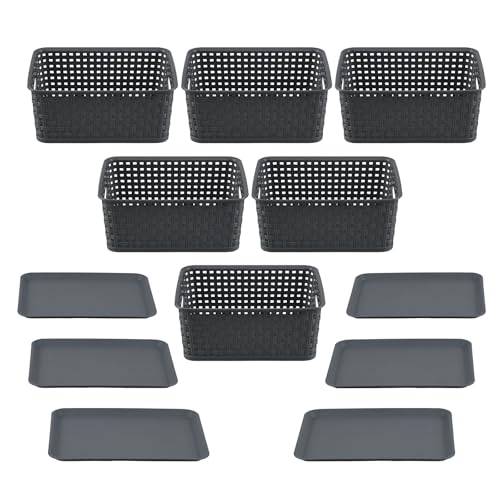 Jandson Plastic Storage Baskets with Lids, 6 Packs, Grey Organizer Baskets for Multi-use