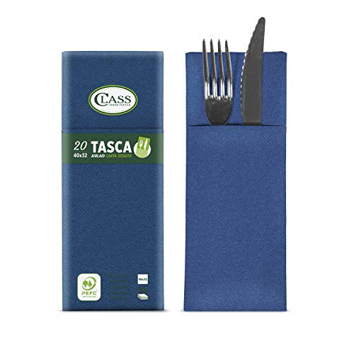 Class C4032TA-152-PEFC Airlaid Servilleta bolsillo para cubiertos, papel, azul, 40 x 32 x 0,8 cm, 20 unidades