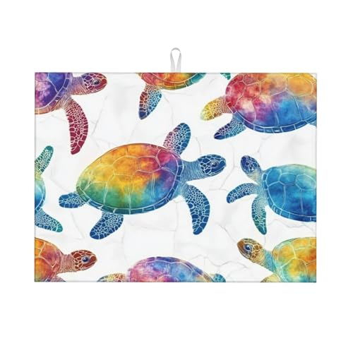 Boltpack Alfombrilla de secado de platos con estampado de tortugas marinas de 46 x 61 cm para encimera de cocina, tapete escurridor de platos de microfibra absorbente
