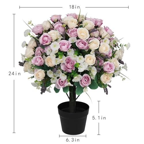 Aoutyers 24" Artificial Potted Flowers for Outdoors, Silk Rose Faux Plants - image 2