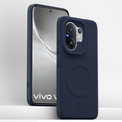 Image of Outlouders Back Cover for Vivo V60 5G / Vivo T4 Pro 5G Soft Matte Silicone Cover with Slim Fit | Mag-Safe Logo (Not Mag-Safe Compatible) | Shockproof | Camera Protection Bumper Case (Blue)