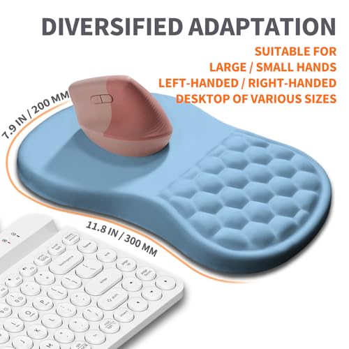 Image of Ergonomic Joint Wrist Support Mouse Pad with Memory Foam Cushion Massage Bump, Carpal Tunnel Pain Relief Mousepad Slope Design for Wrist Rest, 11.8x7.9 in, LightSkyBlue
