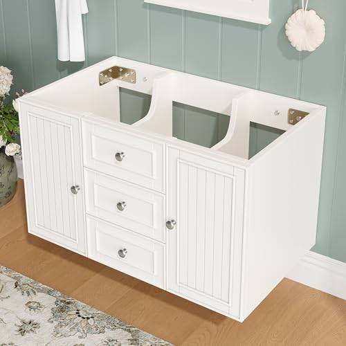 A ALFRESCOOL Armario para debajo del lavabo, armario bajo el lavabo, mueble de baño con 3 cajones, lavabo colgante, mueble de baño para baño, blanco, 78,5 × 46 × 46,8 cm