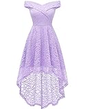❀Design: Cocktail, Schulterfreies Spitzenkleid, vorne kurz hinten lang, Reißverschluss am Rücken.