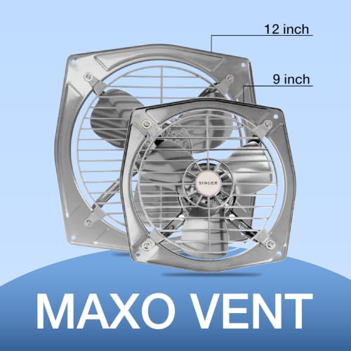Image of SINGER Maxovent 230 mm Exhaust Fan | 100% Copper Motor | 40W Energy Efficient | 1350 RPM High Suction, Low Noise | 500 CMH Air Delivery | Powder-Coated Rust-Free Body | 2-Year Warranty