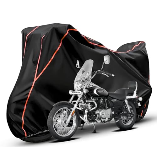 Image of Waterproof Bike Body Cover Compatible with Bajaj Avenger Dustproof Scratchproof - Motorcycle Cover for Two Wheeler, Outdoor Full Cover with UV, Duty, Rain Protection (Black & Red) R1