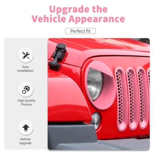 Image of Mesh Grille Grill Insert+Headlight Turn Light Cover Trim Fit for 2007-2018 Jeep Wrangler JK JKU(Pink,Style A)