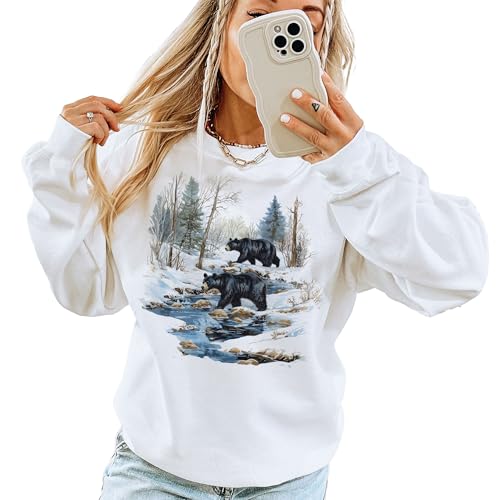 Vintage Black Bear Wilderness Creek Scene Sweatshirt - 90s Vintage Black Bears Sweatshirt - Scenic Winter Nature Sweater - Unisex Graphic Crewneck Sweatshirt3