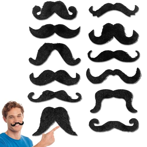 12 Pcs Fake Moustaches Self Adhesive Black Mexican False Moustaches