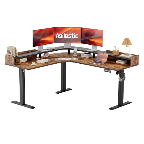 15% off - Agilestic L Shaped Standing Desk, Corner Desk with Monitor Shelf, Adjustable Height Gaming Table,...