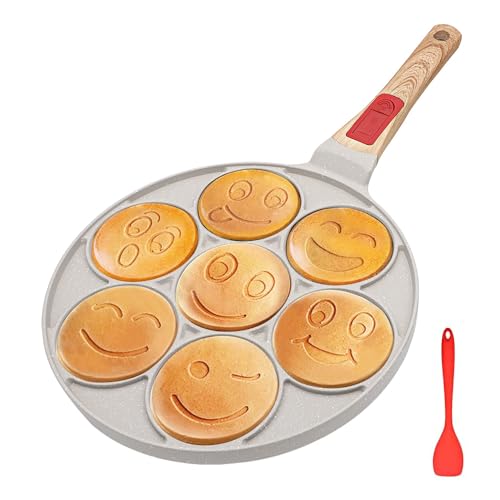 Image of RANX INGST Pancake Pan with Detachable Handle, Non Stick Mini Crepe Pan Induction 7 Holes, Pancake Mold for Kids, Oven Safe - White