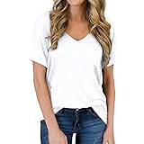 Damen Soft Basic Basic lang solide niedlich lässig A-Linie fließend bequem bequeme Schaukel Kurzarm Tunika Blusen T-Shirts Kleid T-Shirt Sommerdruck für Leggings Arbeit Büro elegant plus Größe Spitzenbesatz Baumwollknopf lose runde V-Ausschnitt Slim Fit Knopf nach unten offener Rücken Riemchen kalte Schulter Chiffon dreifarbiger Blockstreifen Stretch schlicht schlichter Hirsch mit offenem Rücken und kontrastierenden Kragentaschen