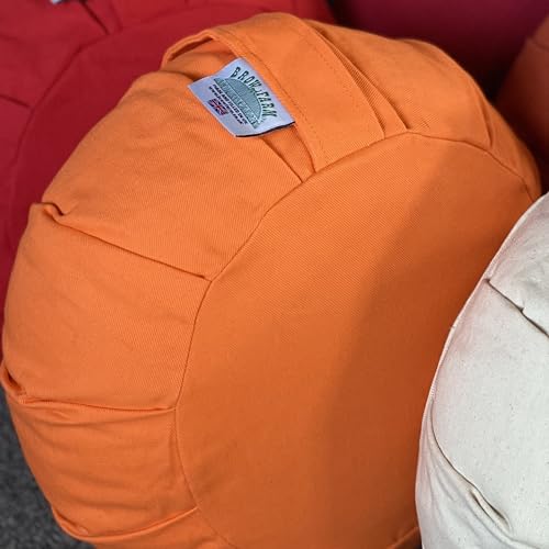 Zafu Meditation Cushion Buckwheat Hull-Filled Yoga Pillow with Removable Pleated Cotton Cover | 15 Colour Options (Sunset Orange One Size)