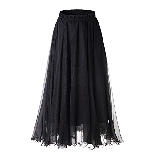 Womens Full/Ankle Length Elastic Waist Pleated Beach Maxi Chiffon Summer Long Skirt Big Hem Double Layer4