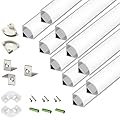 THMOOTHER 10-Pack 3.3FT 1Meter V Shape LED Strip Aluminum Channel Diffuser System, Extruded Alu Track Milky Cover with Corner Connector and Mounting Kit,Easy Cut and Installed Curved Lens Profile
