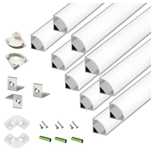 THMOOTHER 10-Pack 3.3FT 1Meter V Shape LED Strip Aluminum Channel Diffuser System, Extruded Alu Track Milky Cover with Corner Connector and Mounting Kit,Easy Cut and Installed Curved Lens Profile