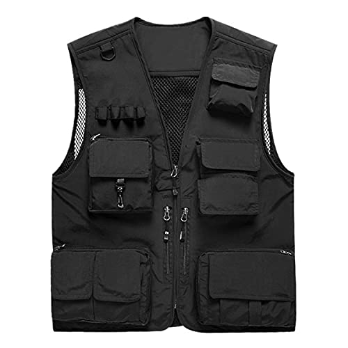 Prettychic Men's Outdoor Fishing Vest Casual Work Mesh Vests Breathable Travel Photo Cargo Vest Jacket with Multi Pockets, Black, XX-Large