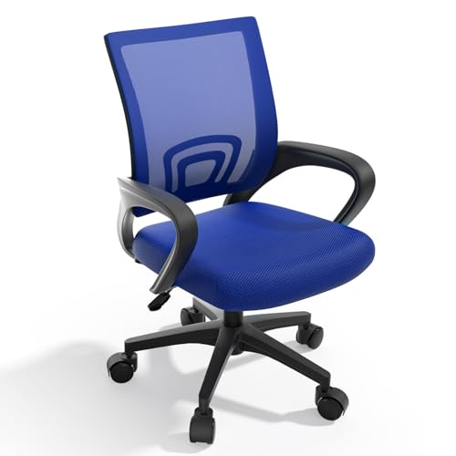 Image of Magshion Office Chair, Ergonomic Mid-Back Mesh Desk Chair, Rolling Computer Chair with Lumbar Support & Comfy Armrests for for Gaming, Work, Study, 300 Lbs Capacity, Navy Blue