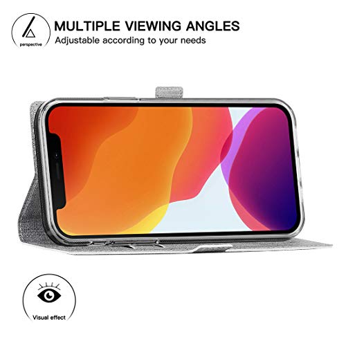 Feitenn Case Compatible With Iphone 12 Mini Flip Case 5.4'', Wallet Kickstand Folio Slim Cover Pu Leather Bumper Credit Id Card Slots Holders Stand Clear Tpu Magnetic Closure Shockproof Shell - Gray #TOP5