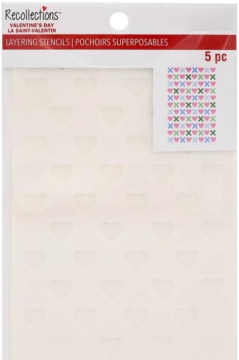 Recollections Valentine's Day Layering Stencils, Heart Shaped Hugs and Kisses Tic Tac Toe Border, 5 Piece Set, 4x6 Inches, Plastic Mylar