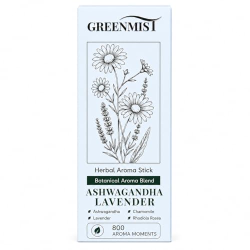 GREENMIST Ashwagandha Lavender Herbal Aroma Stick Plant-Based Botanical Scent Accessory Portable Silicone Stick Chamomile Rhodiola Notes Blue 800 Aroma Moments 1 Pack