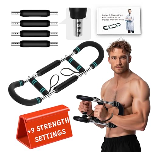 Weekly Chest Arm Training Plan Included – 2025 Upgraded 9 Resistance Levels (20-140LBS) Adjustable Twister Trainer with 4 Springs & Workout Poster, Arm Workout for Men