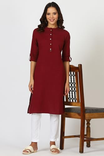 Image of W for Woman Lilac Mandarin Collar Cotton Blend Straight Kurta