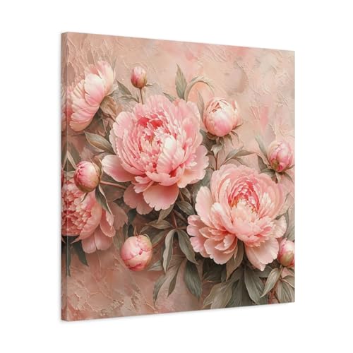 Tableau pivoines roses pour habiller un grand mur de salon