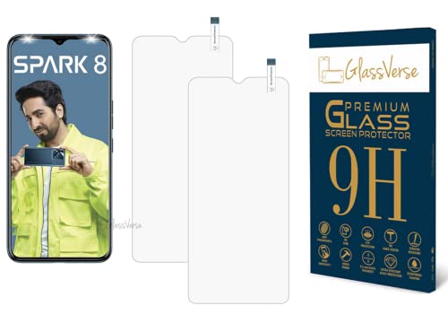 Image of GlassVerse PureView Tempered Glass for Tecno Spark 8 | Crystal Clear, 9H Hardness Screen Protector, Edge to Edge, Case Friendly, Hassle-less Installation Kit Included. (Pack of 2)