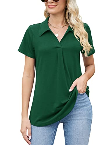 Akewei Womens Short Sleeve Polo Shirt V Neck Tunic Tops Business Casual Collared Blouses Green Xxl #TOP17