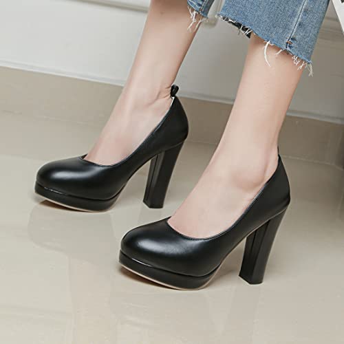 VOKLIN Women's Round Toe Platform Chunky Block High Heel Pumps Ankle Strap Party Dress Mary Janes Pump Shoes 6