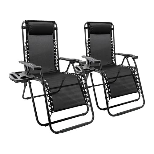 Harbour Housewares Zero Gravity Chair Set with Locking System - 110KG Load Capacity - Black - 2 Piece Heavy-Duty Reclining Folding Outdoor Garden Camping Patio Beach Loungers Set