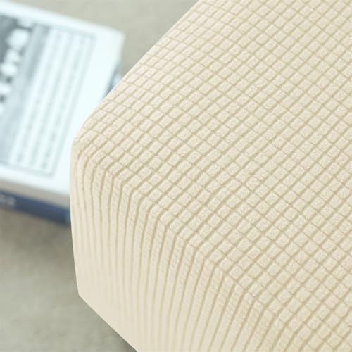 Miniatura 4 de Highdi Funda Para Reposapiés Cuadrada Otomana, Funda Protectora De Terciopelo Suave, Funda Elástica Otomana, Funda Antideslizante Para Reposapiés Con Banda De Goma, Lavable Beige