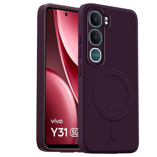 Image of amazon basics Back Cover for Vivo Y31 5G Soft Matte Silicone Mag-Safe Design (Mag-Safe Not Support) Camera Protection | Slim Fit Bumper Cover (Purple)