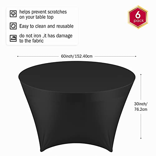5 Ft Round Stretch Tablecloth Machine Washable 60 Inch Spandex Tablecloth Elastic Fitted Round Table Cover For Wedding Reception Restaurant Party Bar Banquet Event, Thickness 160Gsm (Black, 6 Pcs) #TOP1