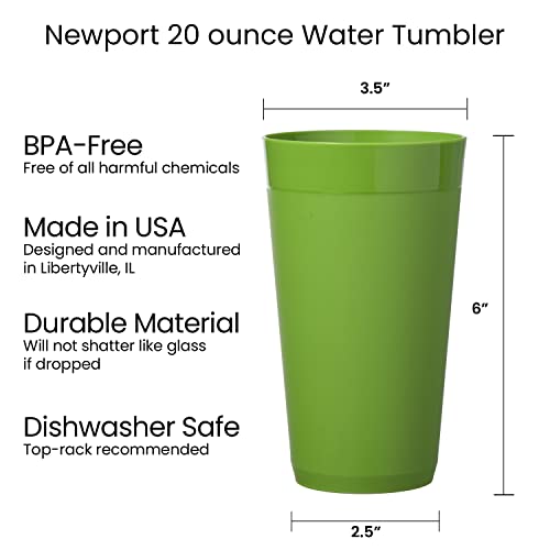 Us Acrylic Newport 20 Ounce Unbreakable Plastic Stackable Water Tumblers In Green Grove | Set Of 12 Drinking Cups | Reusable, Bpa-Free, Made In The Usa, Top-Rack Dishwasher And Microwave Safe #TOP4