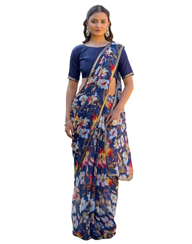 Image of SIRIL Women's Chiffon Printed Saree With Unstitched Blouse Piece