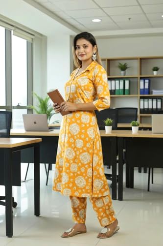 Image of Women's Cotton Blend A-line Printed Kurta with Palazzo Set | Officewear Kurta Set for Women