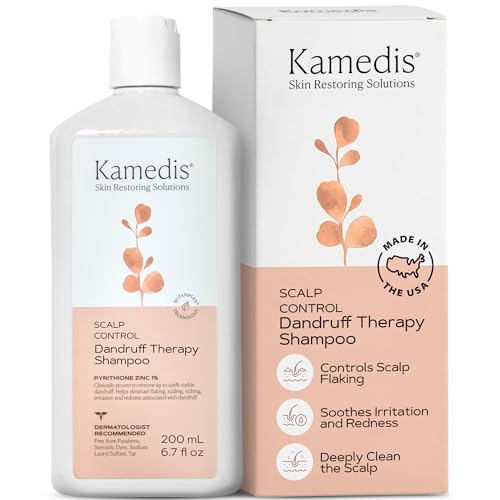 KAMEDIS Anti Dandruff Shampoo, Triple Power Formula: 1% Zinc Pyrithione, Salicylic Acid & Soap Nut Pure Extract. Itch, Flaky & Seborrheic Dermatitis Relief. Unisex. Parabens & Dyes Free. 6.7 Fl Oz