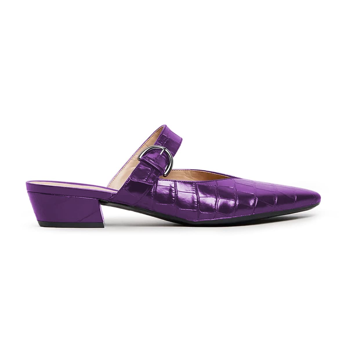 Women Fashion Croc-textured Sandals, Sexy Pointed Toe Slingback Pumps, Low Chunky Heel Strappy Mule Sandals, Trendy Mixed Black-Red Backless Slippers