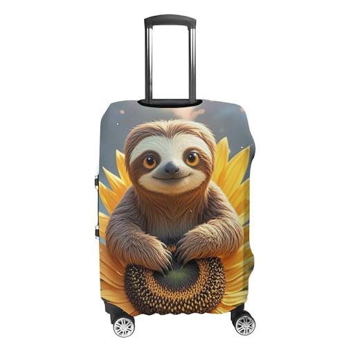 Cartoon Sloth Sitting on Sunflower Printed Luggage Cover Protector, Fits 18-32 Inch Luggage4