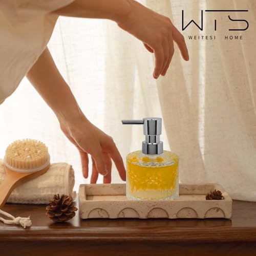 Image of Diamond Pattern Glass Soap Dispenser, Refillable Clear Glass Soap Dispenser with Plastic Rust Proof Pump for Dispense Hand soap, Body wash