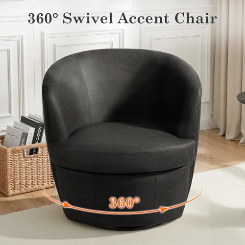 Sillón Barrel Giratorio Negro Cuero Sintético miniatura 5