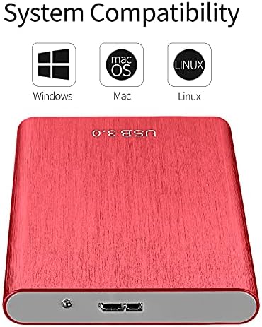 External Hard Drive 2TB Portable Hard Drive Portable External Hard Drive External Solid State Drive High Speed USB 3.1 for Mac, PC, Laptop(2TB Red)