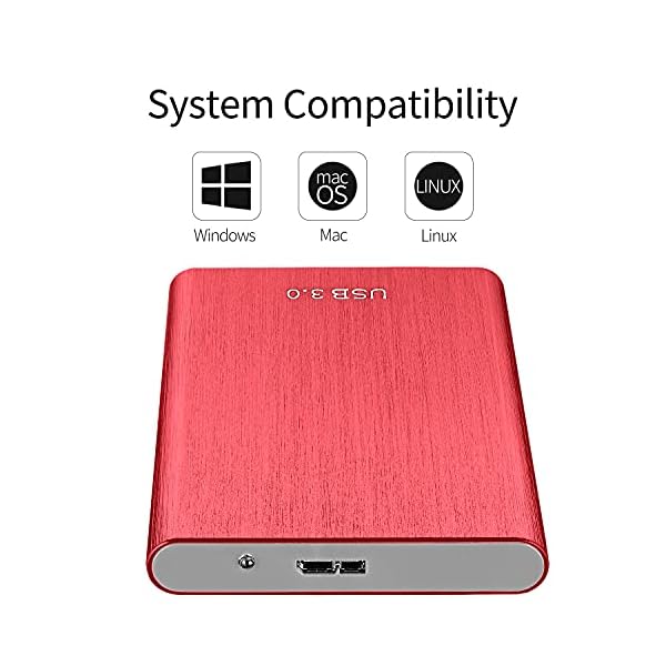 Externe Festplatte, 1 TB, 2 TB, tragbar, ultradünn, tragbare Festplatte, Typ C, für Mac, PC (1 TB Rot) – Bild 3