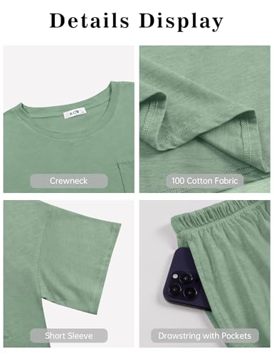 Image of KCW Pajamas for Women Set 2 Piece 100% Cotton Lounge Sets Short Sleeve Top and Shorts Pj Set Sleepwear Outfits