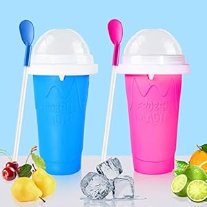 cdbz Slushy Cup Slushie Cups,Slushie Machine Slushy Maker Cup,Slushie Cup Maker Squeeze Slushy Machines,Frozen Magic Slushy Cup 2 Pack, Ice Cream Maker Cool Stuff for Juices and Drinks (BLUE+PINK)