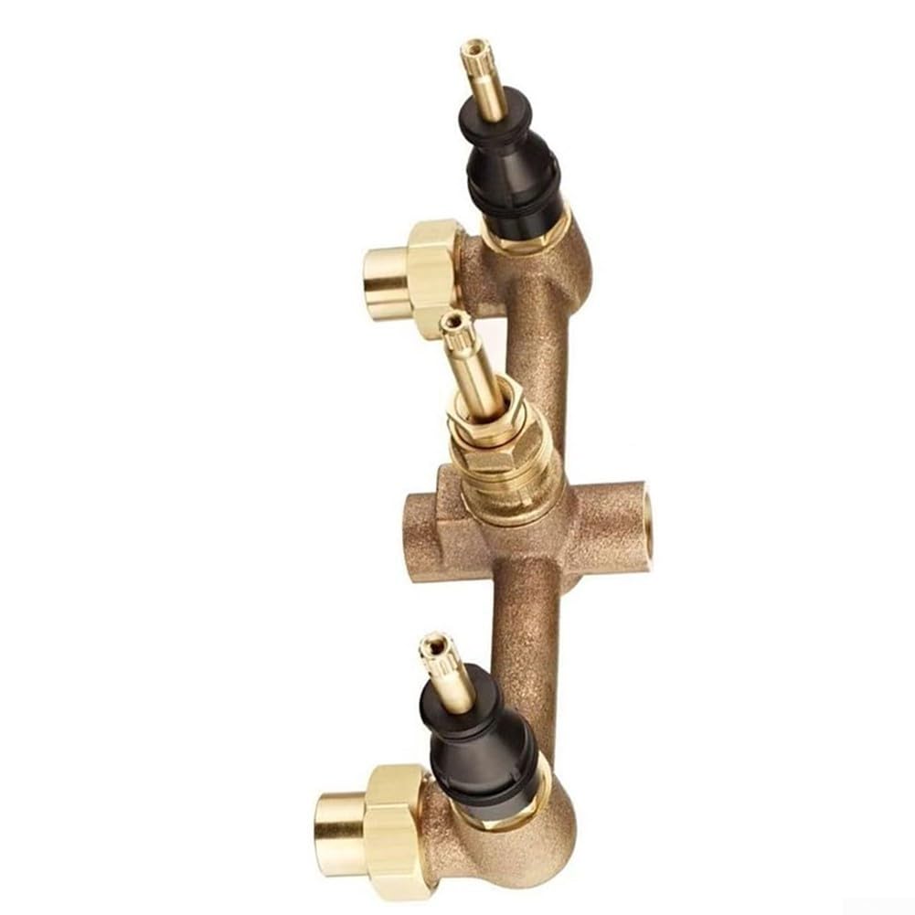 Válvula de instalación de 3 agujeros para sistemas de bañera y ducha multimanija, con tuercas de unión y entradas de unión para una configuración segura de fontanería de baño