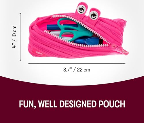 Image of ZIPIT Monster Pencil Case for Girls, Cute Zipper Pouch for Kids Teens, Stationery Bag for School ,Pink