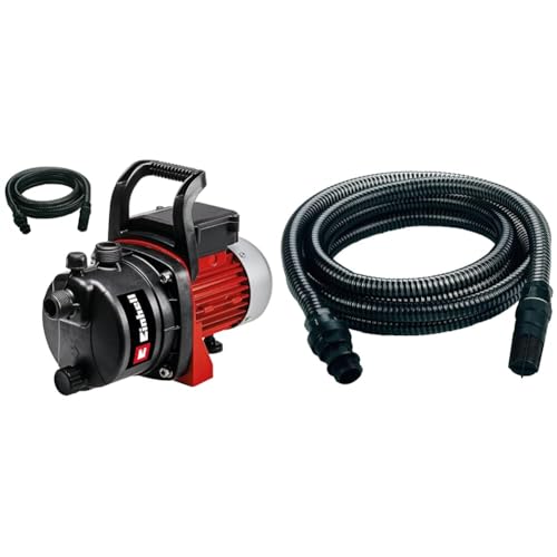 Einhell Gartenpumpe GC-GP 6538 (650 W, 3,6 bar Druck, 3.800 l/h Förderleistung, Wassereinfüllschraube, Wasserablassschraube, Tragegriff) & Saugschlauch 4 m (4 m, Kunststoffanschluss 42 mm, 5-teilig)